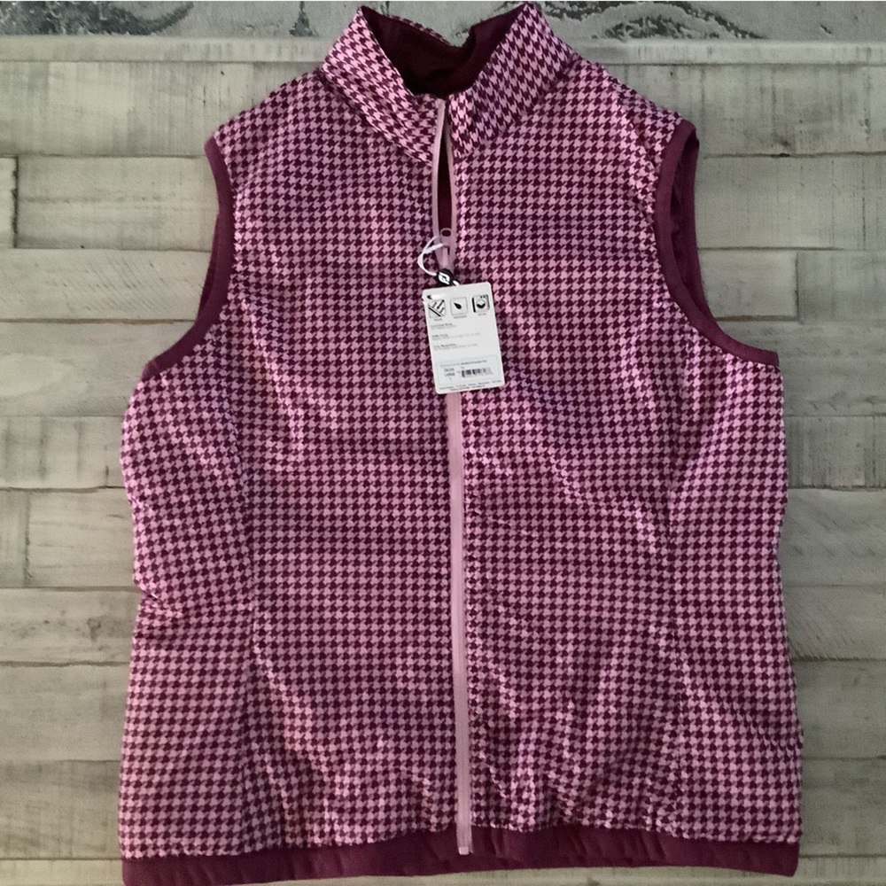 FootJoy Pink and Burgundy Houndstooth Quilted Golf Vest